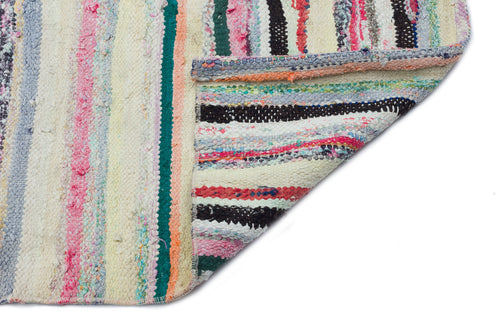 Girit Beige Striped Wool Handmade Area Rug 4'11" x 10'4"