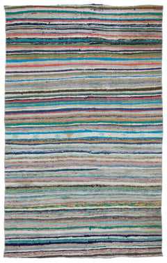 Girit Beige Striped Wool Handmade Area Rug 5'3" x 8'2"