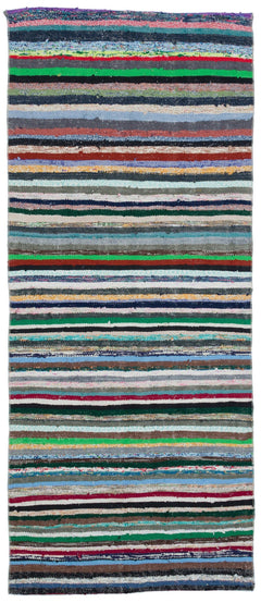 Girit Grey Striped Wool Handmade Area Rug 3'8" x 8'7"