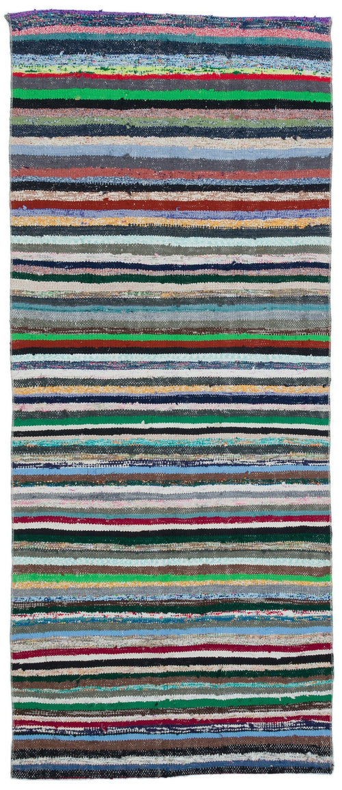 Girit Grey Striped Wool Handmade Area Rug 3'8" x 8'7"