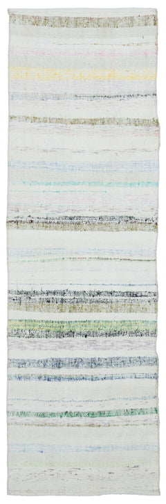 Girit Beige Striped Wool Handmade Area Rug 2'4" x 7'6"