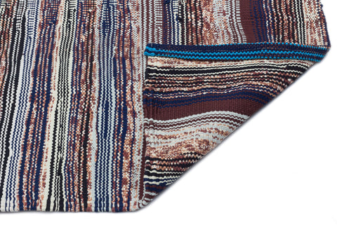 Girit Beige Striped Wool Handmade Area Rug 4'2" x 5'11"