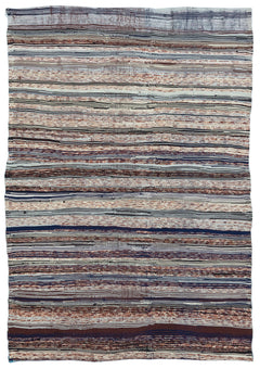 Girit Beige Striped Wool Handmade Area Rug 4'2" x 5'11"