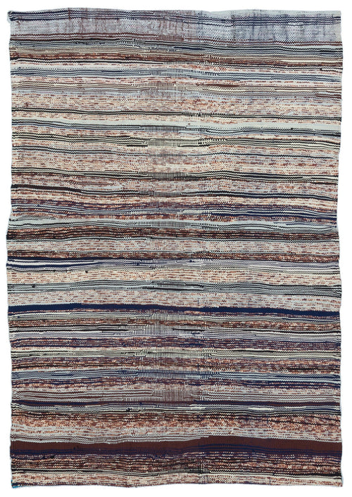 Girit Beige Striped Wool Handmade Area Rug 4'2" x 5'11"