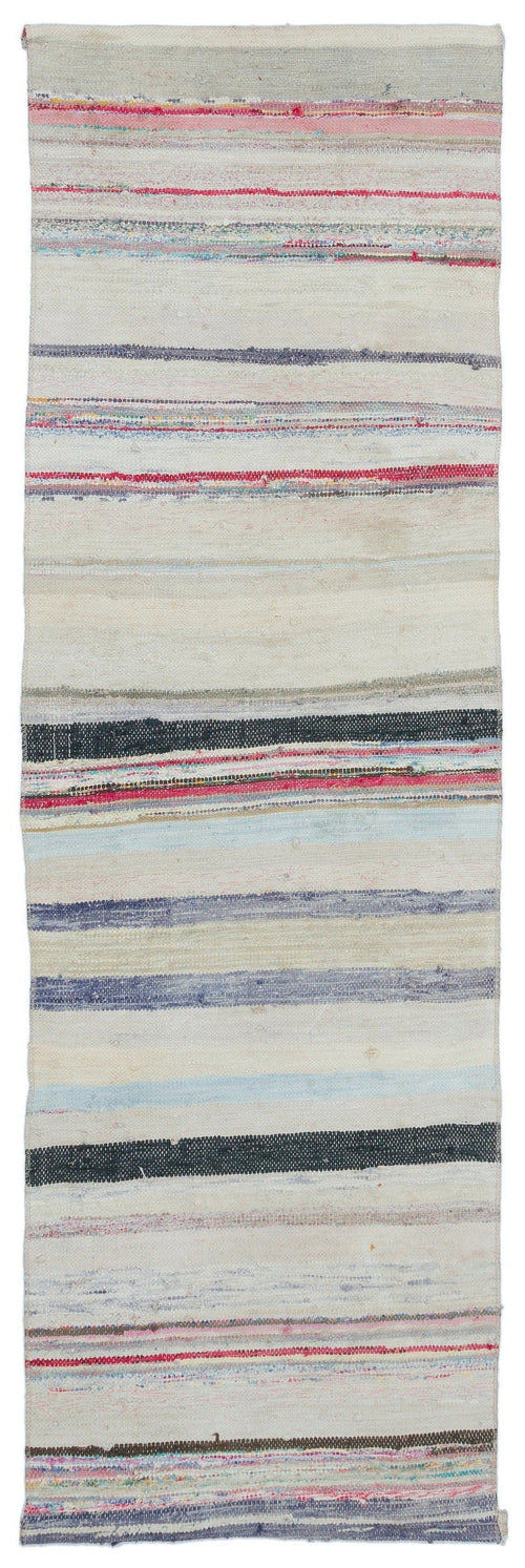 Girit Beige Striped Wool Handmade Area Rug 2'3" x 7'5"