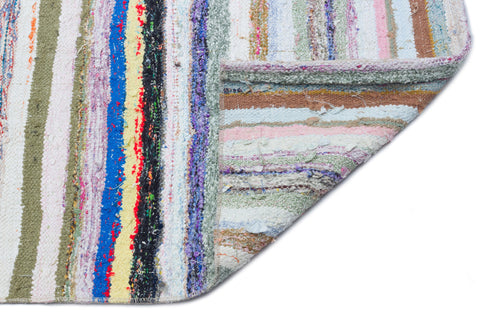 Girit Beige Striped Wool Handmade Area Rug 6'2" x 7'9"