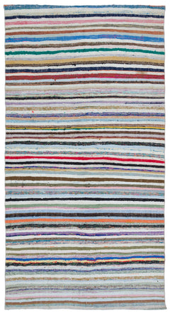 Girit Beige Striped Wool Handmade Area Rug 6'2" x 7'9"