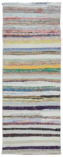 Girit Beige Striped Wool Handmade Area Rug 3'1" x 7'11"