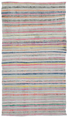 Girit Beige Striped Wool Handmade Area Rug 4'5" x 7'9"