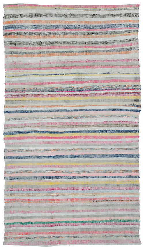 Girit Beige Striped Wool Handmade Area Rug 4'5" x 7'9"