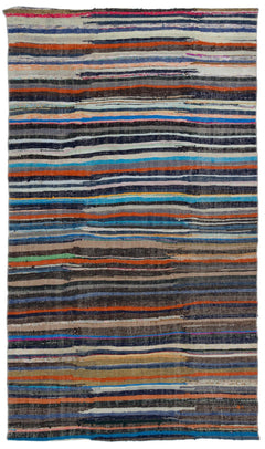 Girit 32554 Grey Striped Wool Handmade Area Rug 4'11" x 8'3"