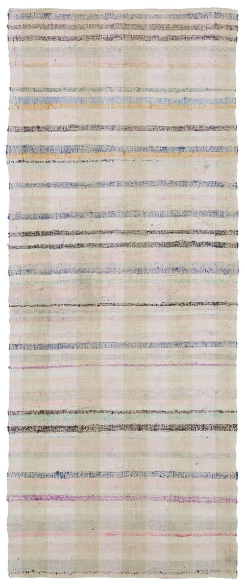 Girit Beige Striped Wool Handmade Area Rug 3'8" x 9'0"