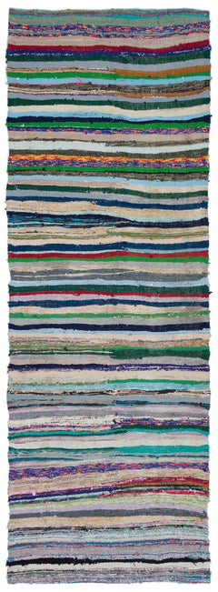 Girit Grey Striped Wool Handmade Area Rug 3'9" x 10'6"