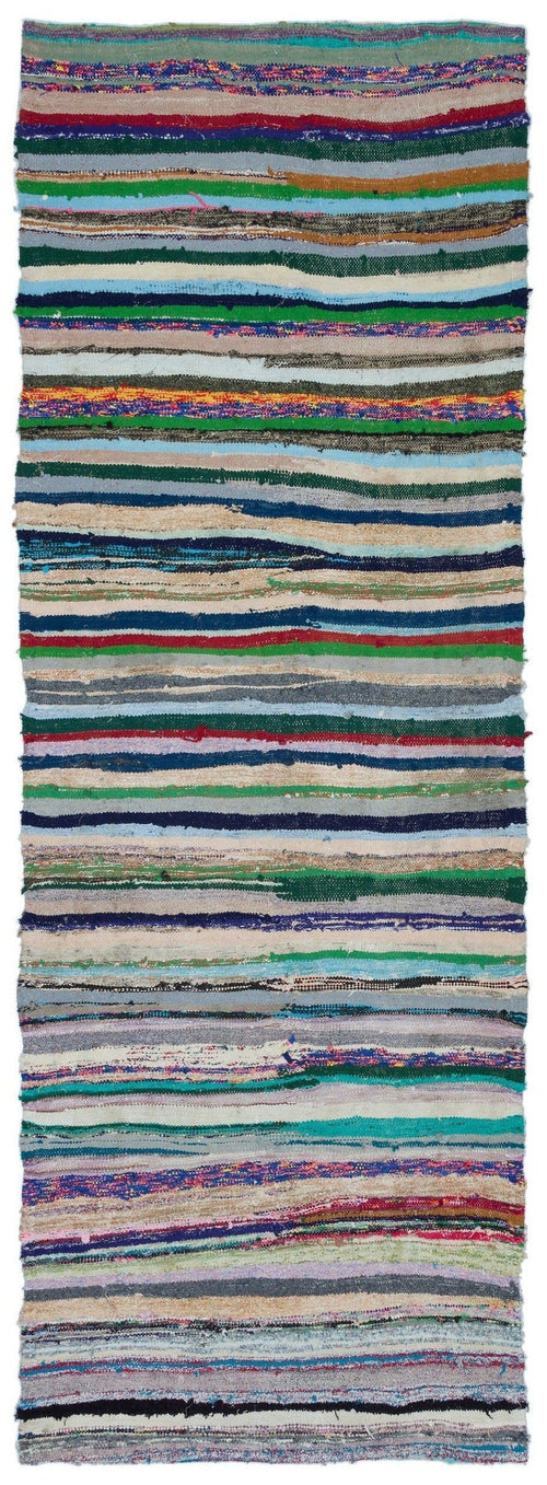 Girit Grey Striped Wool Handmade Area Rug 3'9" x 10'6"