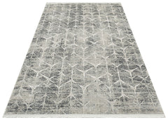 Grey Geometric Area Rug - Machine Made Rug | Overdyed Soft Touch Carpet