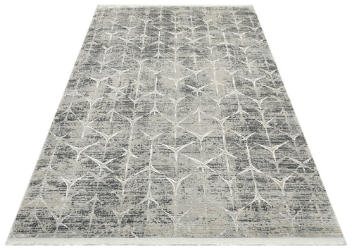 Grey Geometric Area Rug - Machine Made Rug | Overdyed Soft Touch Carpet