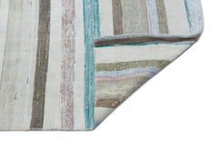 Girit Beige Striped Wool Handmade Area Rug 5'9" x 10'1"