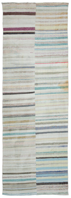 Girit Beige Striped Wool Handmade Area Rug 5'9" x 10'1"