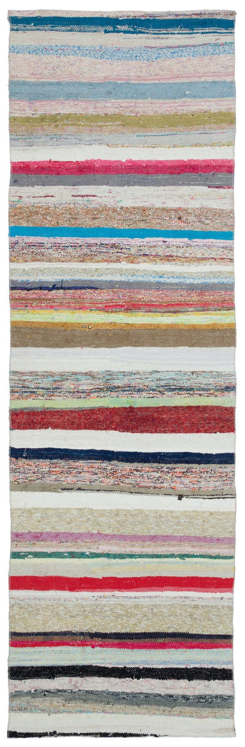 Girit Beige Striped Wool Handmade Area Rug 3'1" x 10'0"