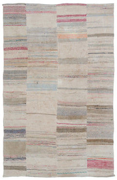 Girit Beige Striped Wool Handmade Area Rug 5'11" x 9'5"