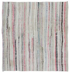 Girit Beige Striped Wool Handmade Area Rug 5'5" x 4'11"