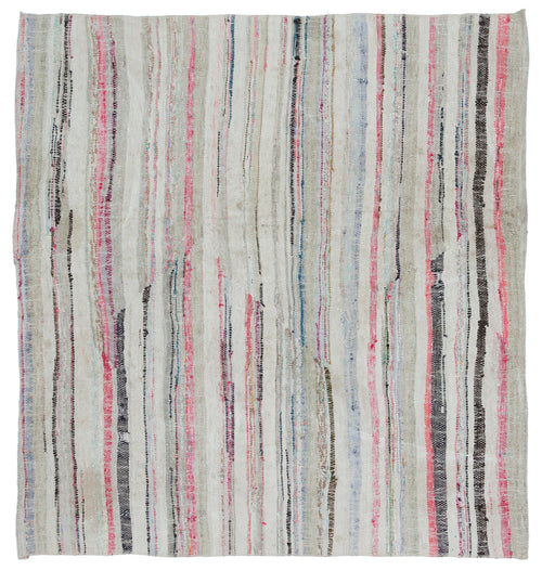 Girit Beige Striped Wool Handmade Area Rug 5'5" x 4'11"