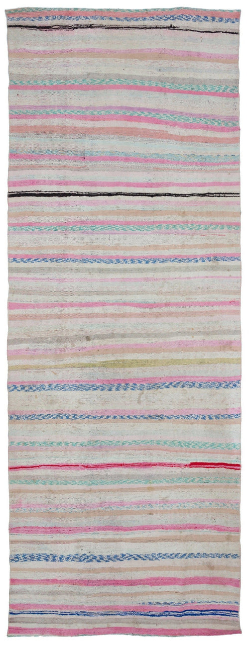 Girit Beige Striped Wool Handmade Area Rug 4'8" x 12'6"
