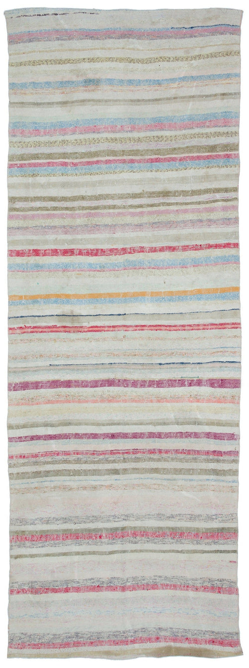 Girit Beige Striped Wool Handmade Area Rug 5'0" x 11'4"