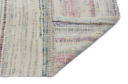 Girit Beige Striped Wool Handmade Area Rug 5'5" x 8'4"