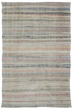 Girit Beige Striped Wool Handmade Area Rug 5'5" x 8'4"