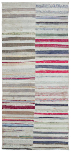 Girit Beige Striped Wool Handmade Area Rug 4'4" x 9'5"