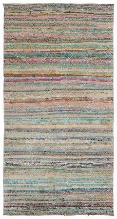 Girit 32574 Beige Striped Wool Handmade Area Rug 4'6" x 8'4"