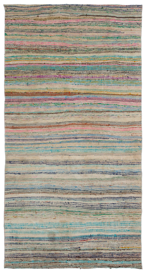 Girit 32574 Beige Striped Wool Handmade Area Rug 4'6" x 8'4"