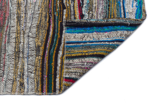 Girit Beige Striped Wool Handmade Area Rug 5'1" x 8'10"