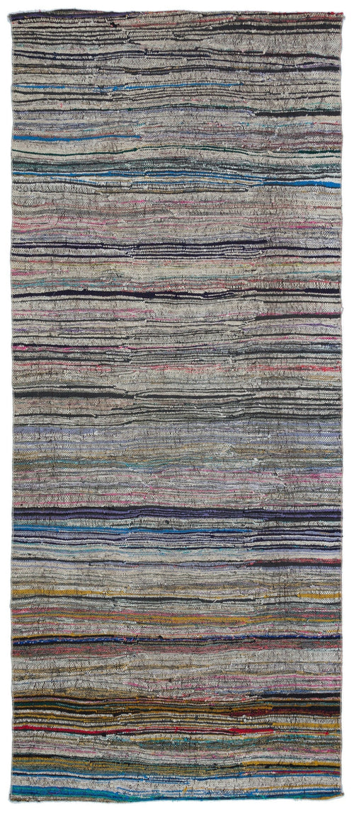 Girit Beige Striped Wool Handmade Area Rug 5'1" x 8'10"