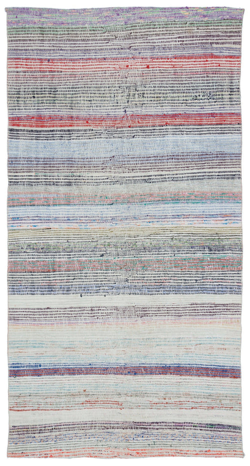 Girit Beige Striped Wool Handmade Area Rug 4'6" x 8'11"