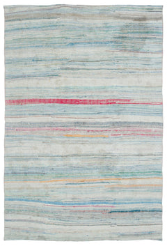 Girit 32583 Beige Striped Wool Handmade Area Rug 5'5" x 7'11"