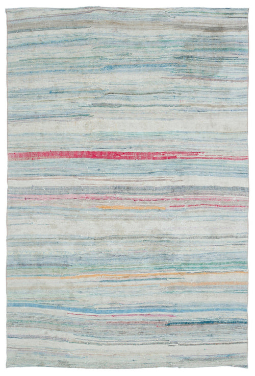 Girit 32583 Beige Striped Wool Handmade Area Rug 5'5" x 7'11"