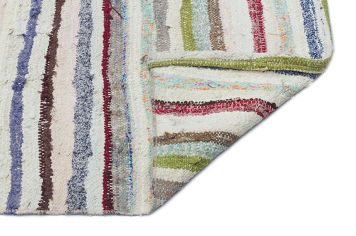 Girit Beige Striped Wool Handmade Area Rug 5'1" x 7'5"