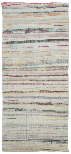 Girit Beige Striped Wool Handmade Area Rug 5'1" x 9'1"
