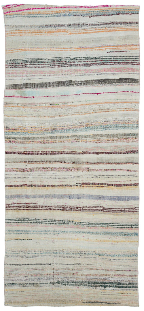 Girit Beige Striped Wool Handmade Area Rug 5'1" x 9'1"
