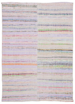 Girit Beige Striped Wool Handmade Area Rug 4'8" x 6'9"