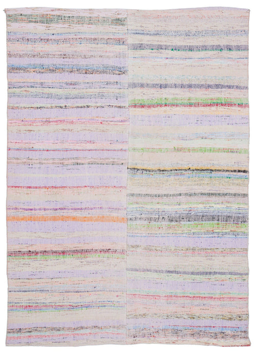 Girit Beige Striped Wool Handmade Area Rug 4'8" x 6'9"