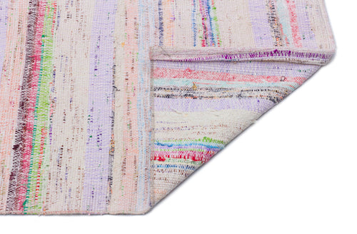 Girit Beige Striped Wool Handmade Area Rug 4'8" x 6'9"