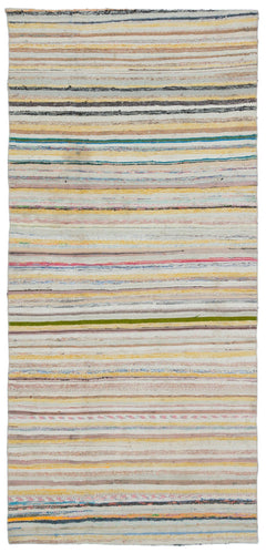 Girit Beige Striped Wool Handmade Area Rug 3'10" x 8'1"