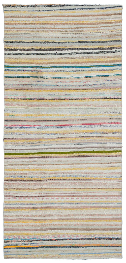 Girit Beige Striped Wool Handmade Area Rug 3'10" x 8'1"