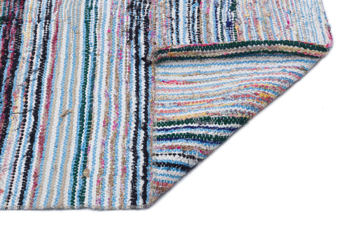 Girit Blue Striped Wool Handmade Area Rug 4'4" x 9'3"