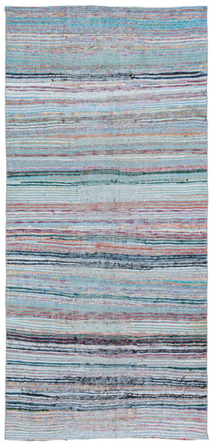 Girit Blue Striped Wool Handmade Area Rug 4'4" x 9'3"