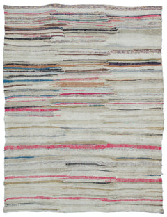 Girit Beige Striped Wool Handmade Area Rug 5'5" x 7'5"