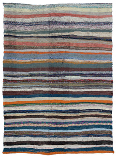 Girit Beige Striped Wool Handmade Area Rug 5'3" x 8'2"